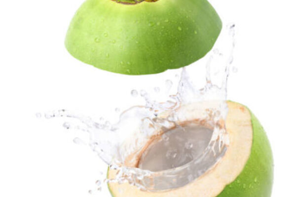 Coconut juice splashing isolated on white background.